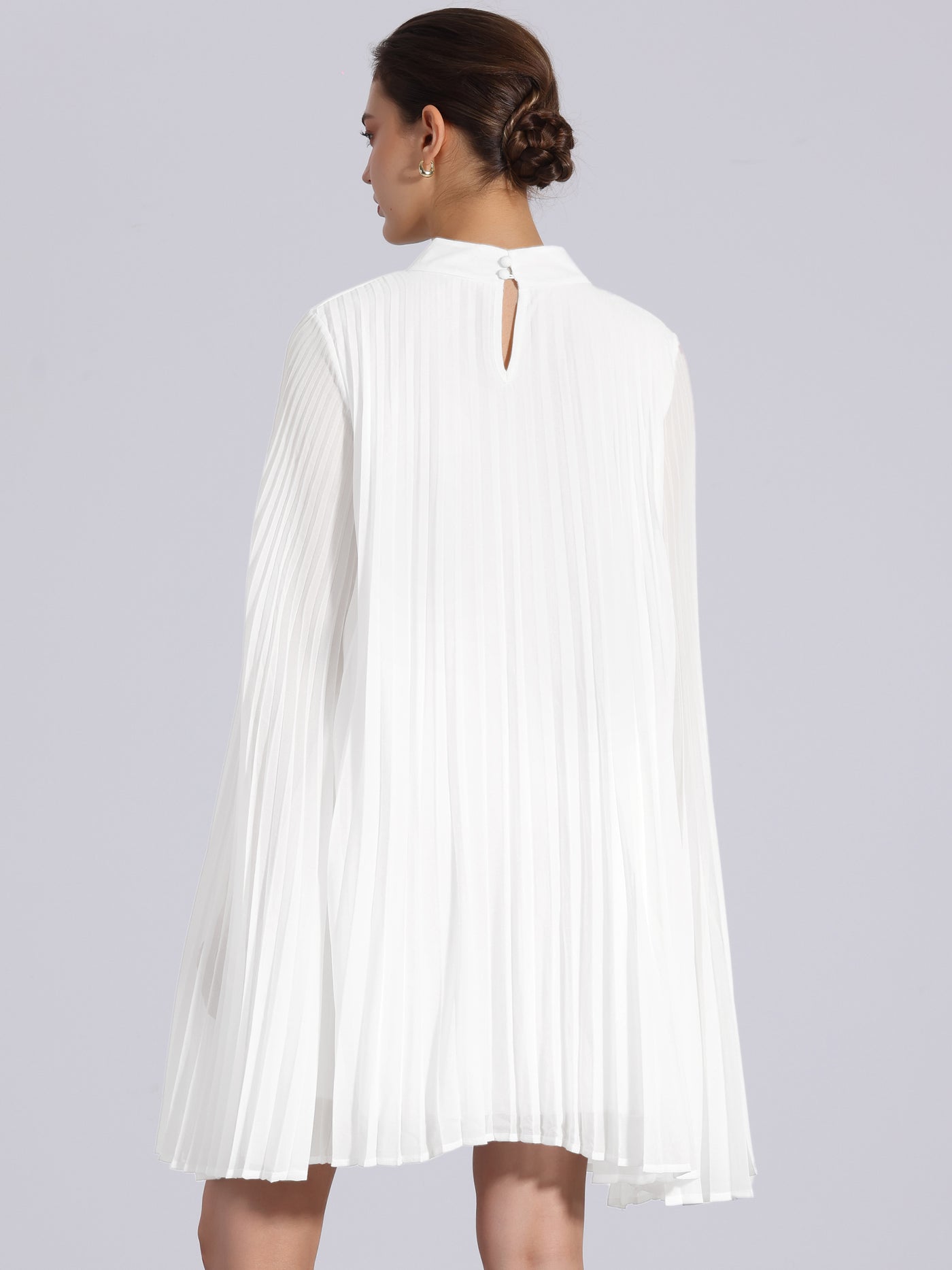 Allegra K Loose Flowy Cloak Sleeve Cape Pleated Chiffon Mini Dress