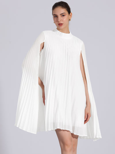 Loose Flowy Cloak Sleeve Cape Pleated Chiffon Mini Dress