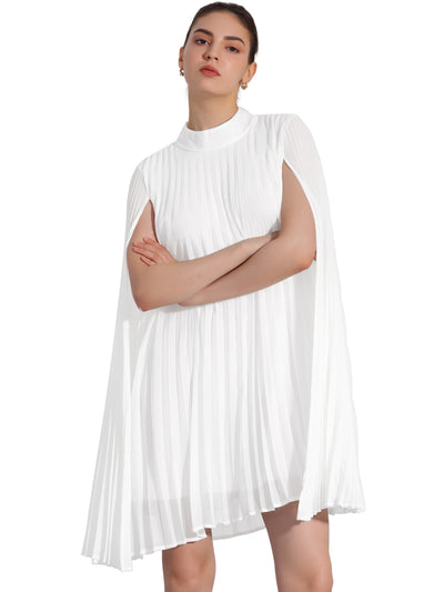 Loose Flowy Cloak Sleeve Cape Pleated Chiffon Mini Dress