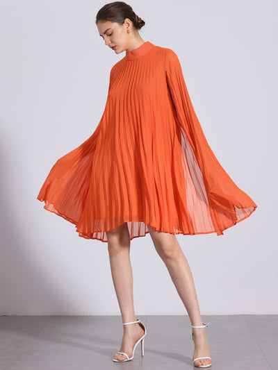 Loose Flowy Cloak Sleeve Cape Pleated Chiffon Mini Dress