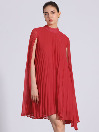 Loose Flowy Cloak Sleeve Cape Pleated Chiffon Mini Dress