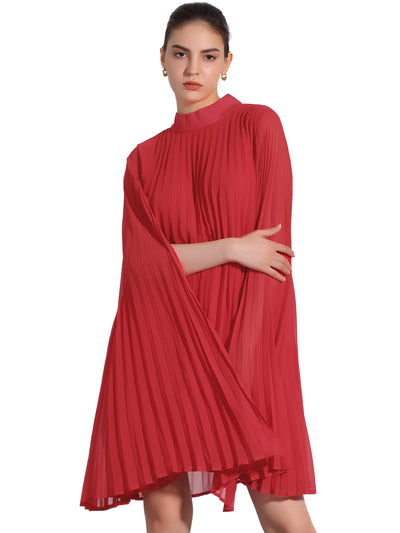 Loose Flowy Cloak Sleeve Cape Pleated Chiffon Mini Dress