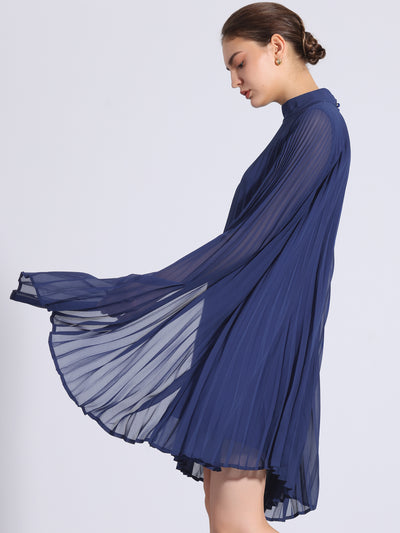 Loose Flowy Cloak Sleeve Cape Pleated Chiffon Mini Dress