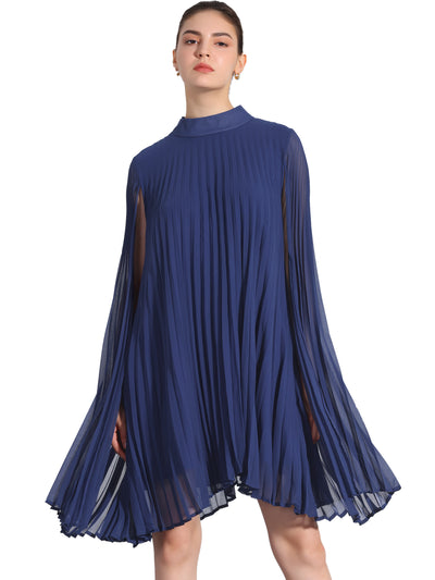 Loose Flowy Cloak Sleeve Cape Pleated Chiffon Mini Dress