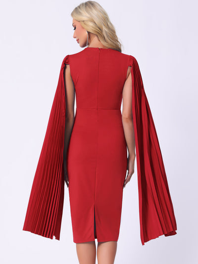 Pleated Cloak Long Sleeves Midi Sheath Dress