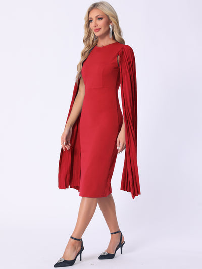 Pleated Cloak Long Sleeves Midi Sheath Dress