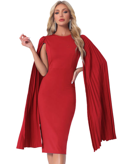 Pleated Cloak Long Sleeves Midi Sheath Dress