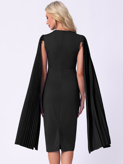 Pleated Cloak Long Sleeves Midi Sheath Dress