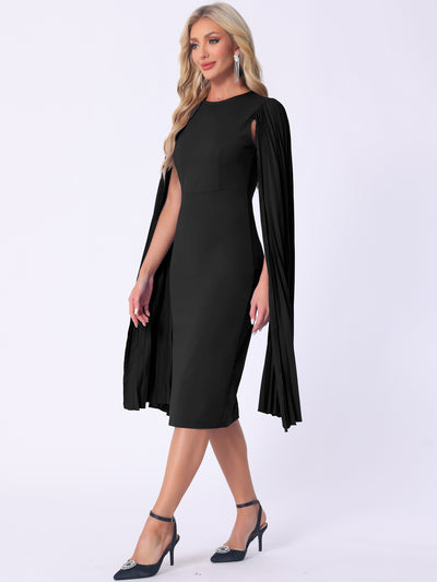 Pleated Cloak Long Sleeves Midi Sheath Dress