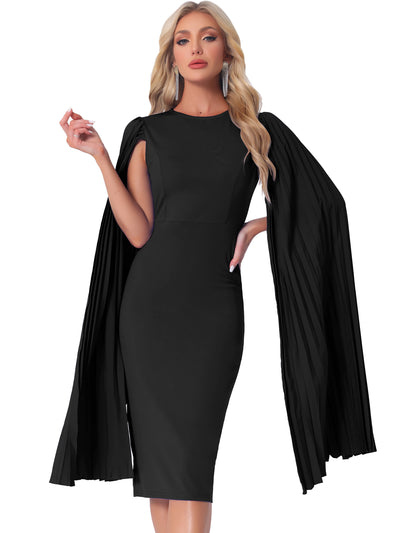 Pleated Cloak Long Sleeves Midi Sheath Dress