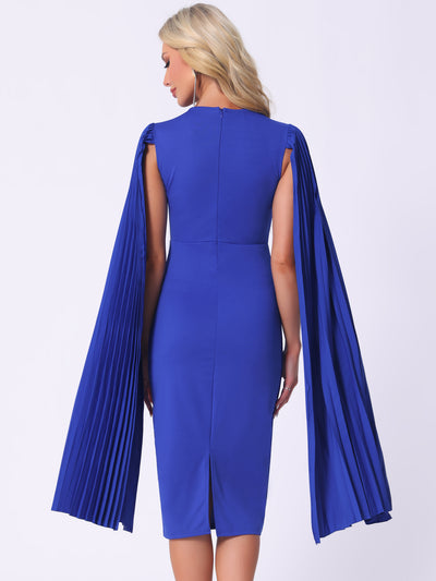 Pleated Cloak Long Sleeves Midi Sheath Dress