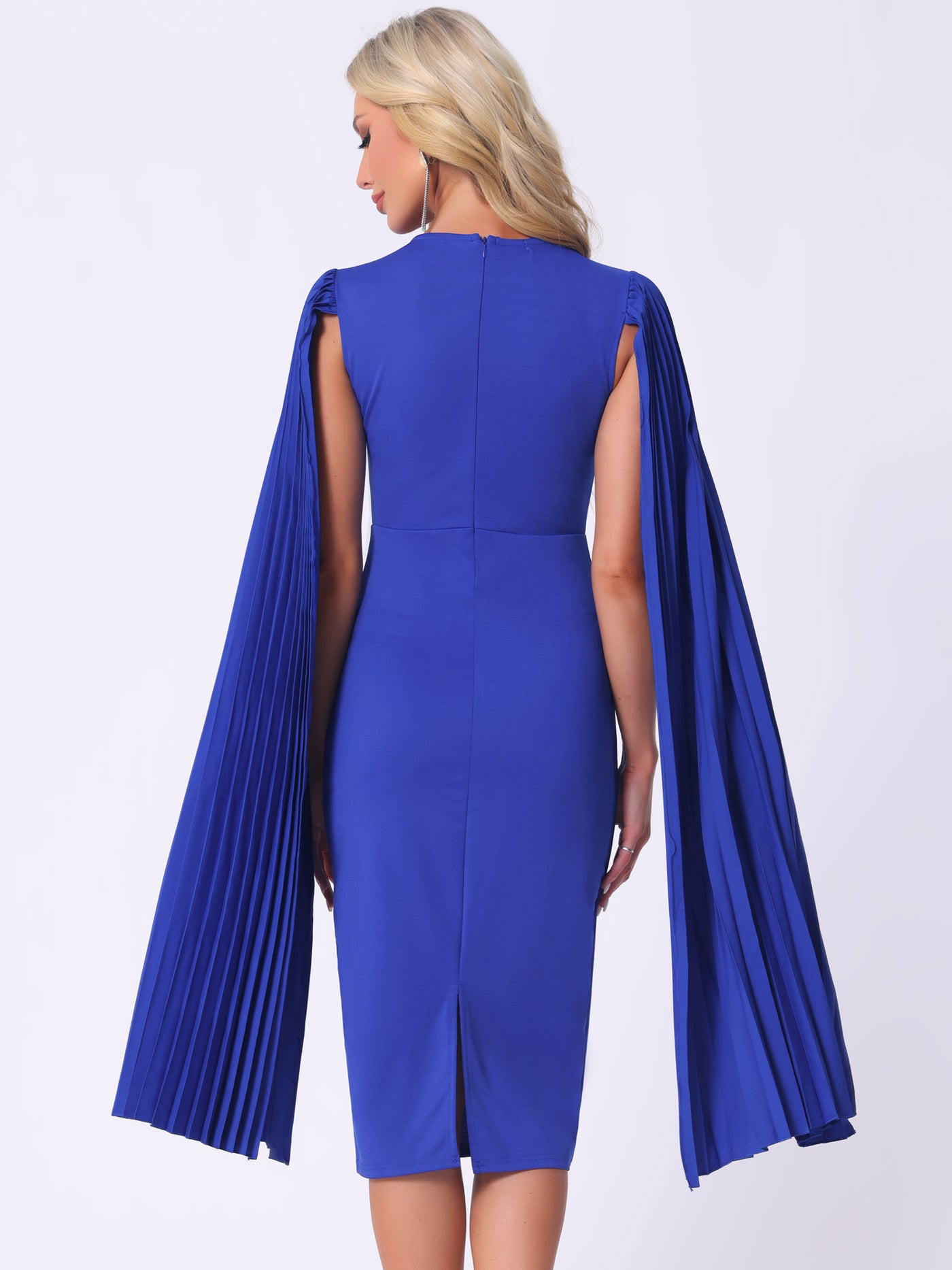 Allegra K Pleated Cloak Long Sleeves Midi Sheath Dress