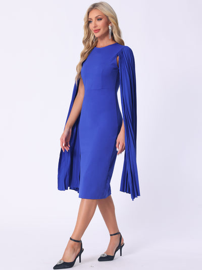 Pleated Cloak Long Sleeves Midi Sheath Dress