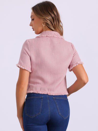 Tweed Tassel Cropped Length Summer Short Sleeve Shirt