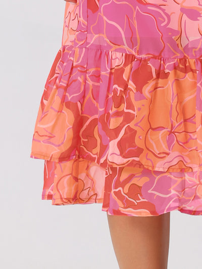 Chiffon Printed Elastic Waist Ruffle Tiered Flowy Midi Skirt