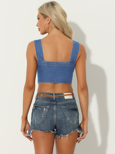 Button Down Sleeveless Bustier Jean Cropped Denim Corset Tops