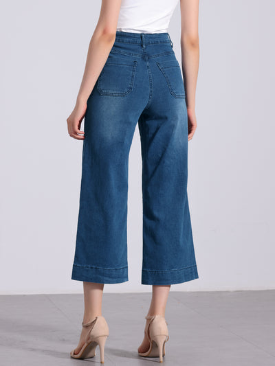 Straight JCasual Denim Pants with Pockets High Waist Capris Cropped Jeans