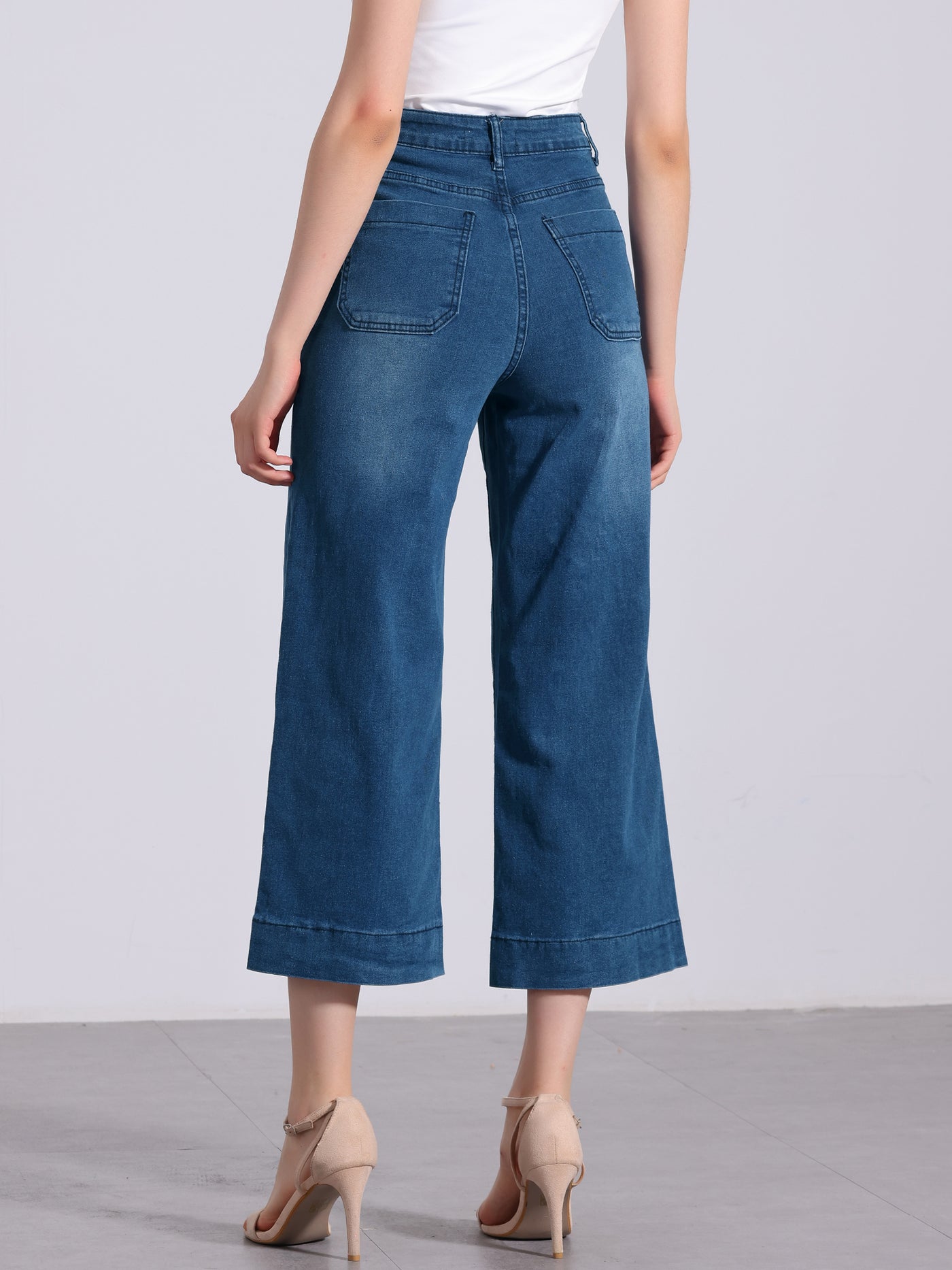 Allegra K Straight JCasual Denim Pants with Pockets High Waist Capris Cropped Jeans