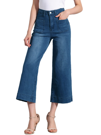 Straight JCasual Denim Pants with Pockets High Waist Capris Cropped Jeans