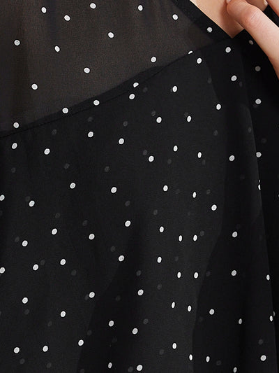 Polka Dot Mesh Long Sleeve Flouncing Casual Blouse