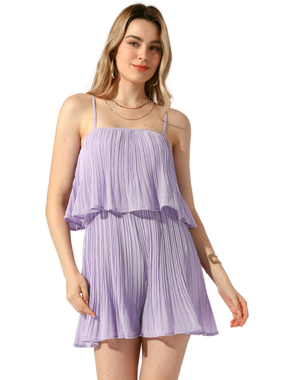 Chiffon Pleated Layer Ruffled Spaghetti Strap Romper