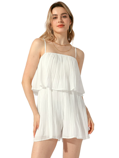 Chiffon Pleated Layer Ruffled Spaghetti Strap Romper