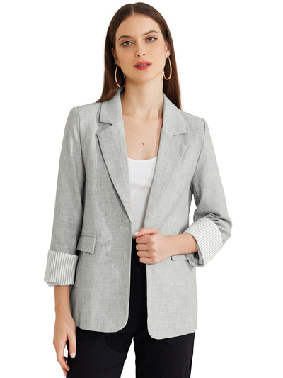 Notched Lapel One Button Roll Up Sleeve Office Work Blazer