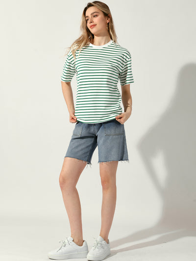 Striped Short Sleeve Crew Neck Casual T-Shirts