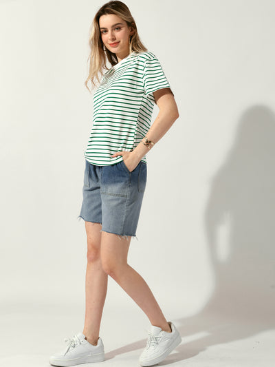 Striped Short Sleeve Crew Neck Casual T-Shirts