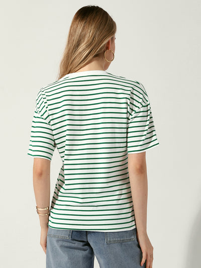 Striped Short Sleeve Crew Neck Casual T-Shirts