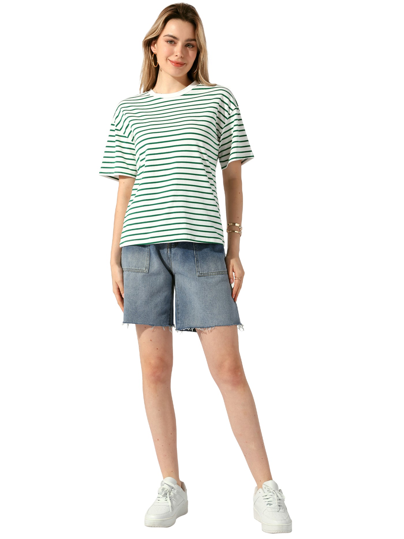 Allegra K Striped Short Sleeve Crew Neck Casual T-Shirts