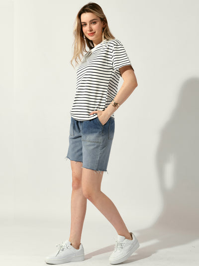 Striped Short Sleeve Crew Neck Casual T-Shirts