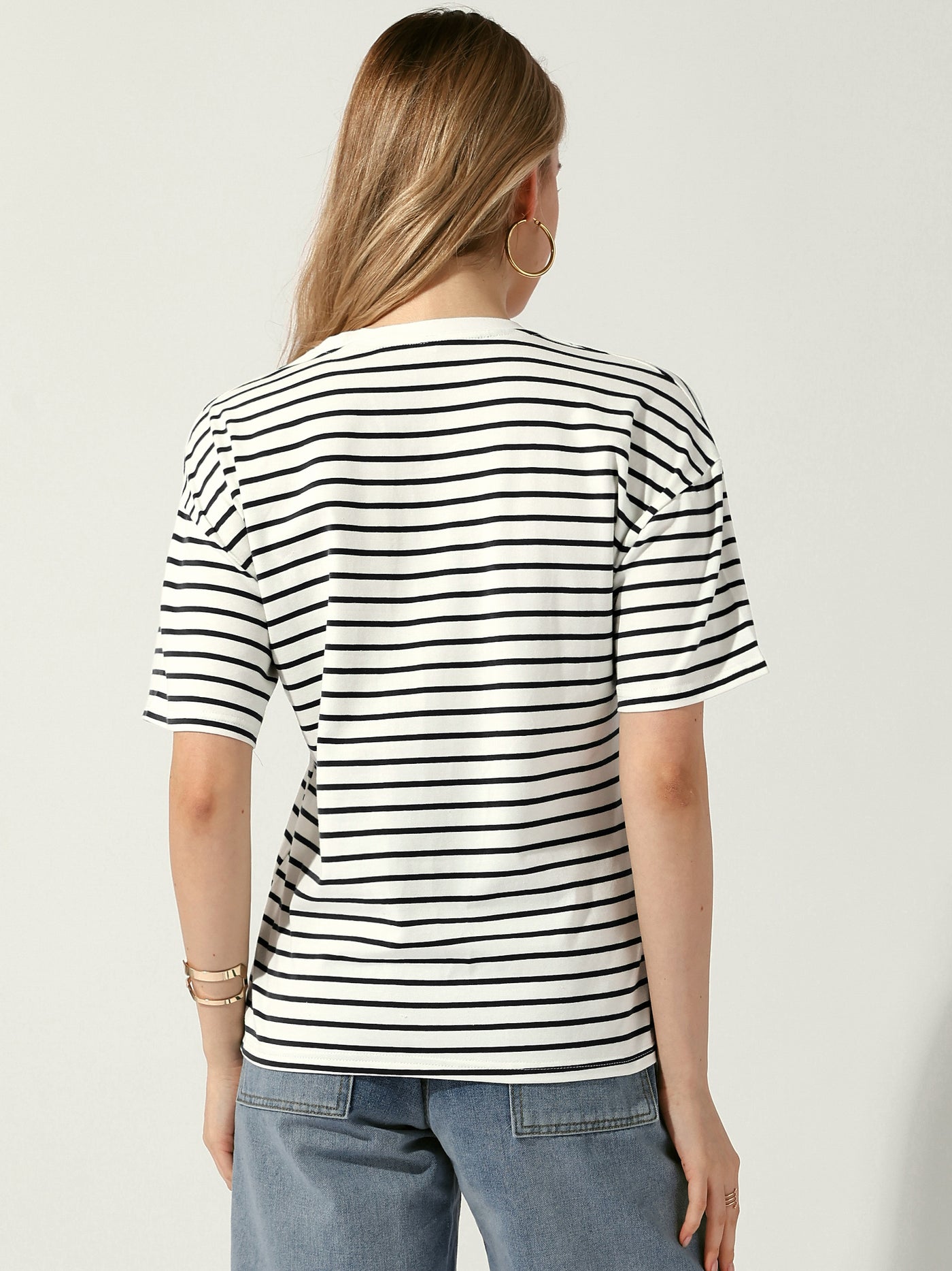 Allegra K Striped Short Sleeve Crew Neck Casual T-Shirts