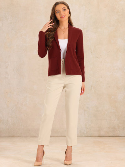 Long Sleeve One Button Pocketed Knit Sweater Cardigan