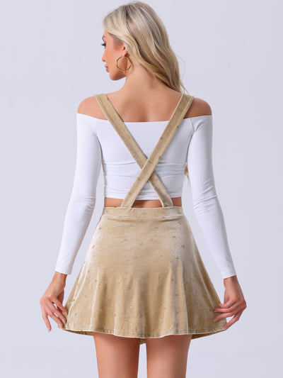 Stars Velvet High Waist Mini Pinafore Overall Suspender Skirt