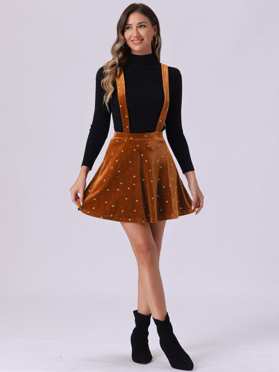 Stars Velvet High Waist Mini Pinafore Overall Suspender Skirt