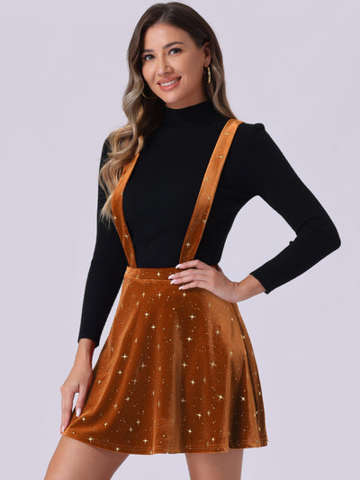 Stars Velvet High Waist Mini Pinafore Overall Suspender Skirt