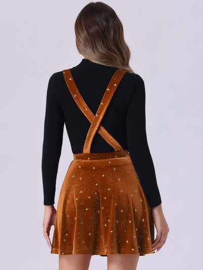 Stars Velvet High Waist Mini Pinafore Overall Suspender Skirt