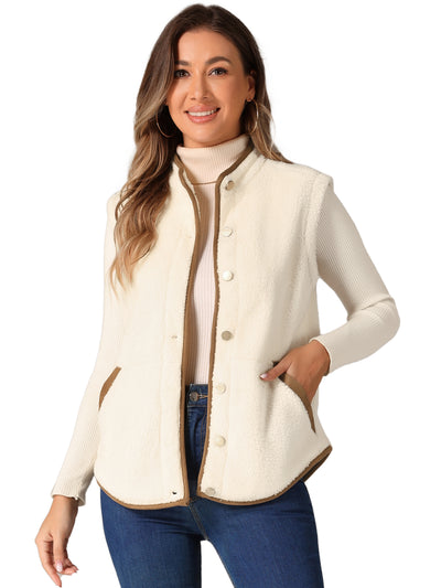 Fleece Plush Pockets Buttons Sleeveless Fuzzy Jacket Vest