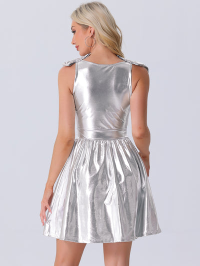 Spaghetti Straps Metallic A-Line Sleeveless Party Mini Dress