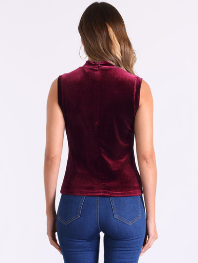 Mock Neck Velvet Sleeveless Solid Color Tank Top