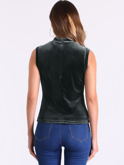 Mock Neck Velvet Sleeveless Solid Color Tank Top