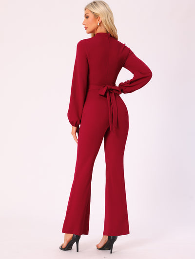 Solid Color Long Sleeve Keyhole Bell Bottom Jumpsuit