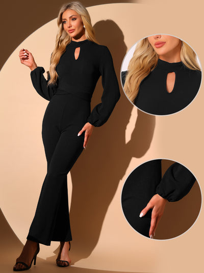 Solid Color Long Sleeve Keyhole Bell Bottom Jumpsuit