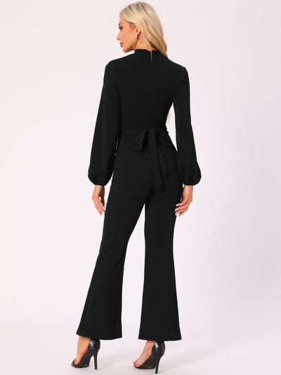 Solid Color Long Sleeve Keyhole Bell Bottom Jumpsuit