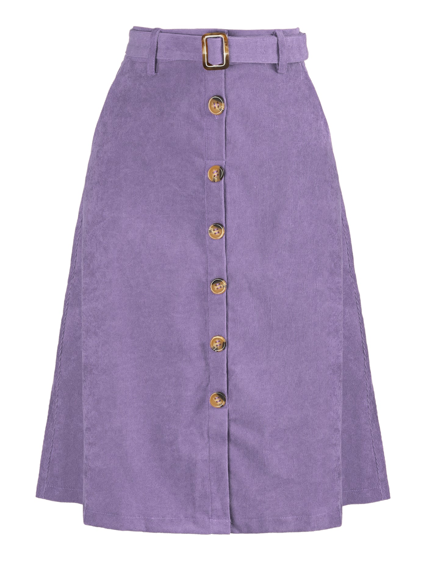 Allegra K High Waist Button Front A-Line Belted Corduroy Midi Skirt