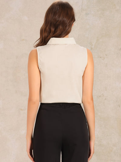 Sleeveless Collared Business Work Button Down Leotard Shirt Bodysuit