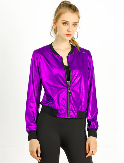 Holographic Shimmering Metallic Lightweight Bomber Jacket