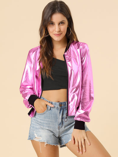 Holographic Shimmering Metallic Lightweight Bomber Jacket