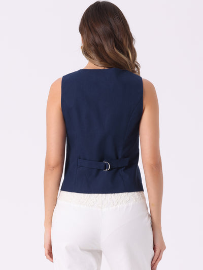 Sleeveless Solid Button Down V Neck Waistcoat Vest